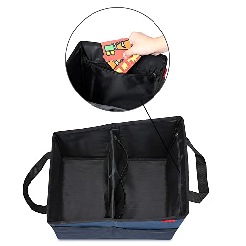 Image of YOOFAN Car Seat Organizer - Passenger Seat Organizer, Collapsible Small Car Seat Storage for Console Front or Back, Automotive Backseat Organizer with Belt 4 Cup Holders for Kids Accessories, Blue