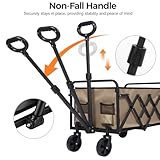 Folding Wagon Cart, Collapsible Utility Trolley with Adjustable Handle, 80L Capacity, 120kg Load Capacity, Portable Camping Cart with Storage Pockets (Beige) - Image 4