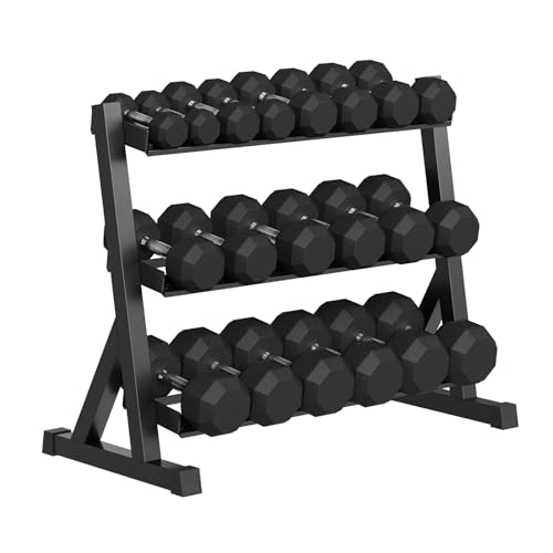 GarveeLife Premium Rubber Coated Hex Dumbbell Weight Set with Rack, Multiple Packages,550lbs(10 pair) for Home Gym, Coated Hand Weights for Strength Training, Workouts -  Uha3RFUPra-3K2OXTEZpKQi4c