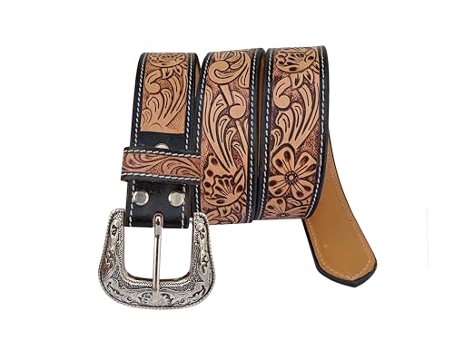 Western Genuine Leather Tooled Belt with Hand Painted Design 30IS0063