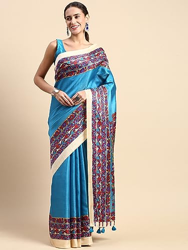 Image of RANI SAAHIBA Women's Art Silk Kalamkari Saree With Blouse Piece