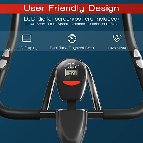 Gymax Indoor Stationary Bike, Cardio Cycling Bike With Lcd Monitor & Heart Rate Sensor, Adjustable Aerobic Spinning Exercise Workout Bike For Home Gym #TOP1