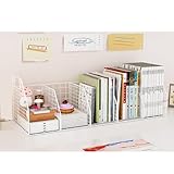 lpbskhjw libreria a scaffale, 3 scomparti, organizer da scrivania bianco, desktop con design in rete metallica, organizer e ripiano per libreria