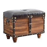 ✪✪✪RUSTIQUE AVEC ÉLÉGANCE VINTAGE : Levez les pieds et détendez-vous ! Le coffre ottoman en bois combine un fond poli élégant avec un dessus en simili cuir touffeté et confortable. Conçu pour s'asseoir et ranger vos affaires, cette belle pièce est équipée de serrures à loquet et d'un dessus relevable qui révèle un espace généreux.