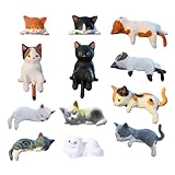 Juego de fguras de gato de 12 piezas, pequeña figura de gato de resina linda, para decoración de tablero de automóvil, camioneta RV, sedán, camioneta, dormitorio, sala de estar, escritorio de computad