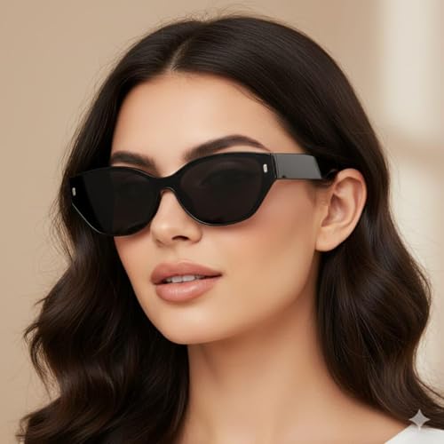 Image of IFLASH Retro Oval Cat Eye Sunglasses for Women Y2k Trendy Narrow Sunnies Designer Sun Glasses