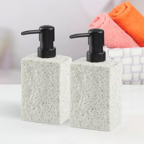 Image of SaSaSa Ceramic Soap Dispenser for Bathroom handwash, refillable Pump Bottle for Kitchen Hand wash Basin, Set of 2, White (11003)