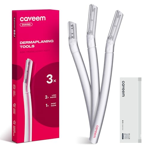 CAVEEM Rasoir de Sourcils, Outil de Dermaplaning,Rasoirs pour le Visage pour Femmes et Hommes, Lames de Tondeuse à Sourcils et épilateur Facial (3 Pièces)