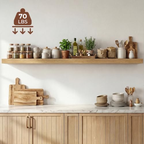 Image of Dreamland 72 Inches Floating Shelves for Wall,9.3 inch Deep Long Floating Shelves Set of 1,Large Display & Storage Shelf,Wall Shelf for Bathroom Bedroom Living Room Kitchen Office,Oak