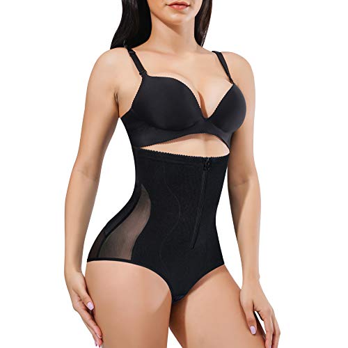 Ursexyly Women High Waist Tummy Control Panty Body Shaper Butt Lifter Slim Waist Trainer with Zipper (Black Control Panty, XL)