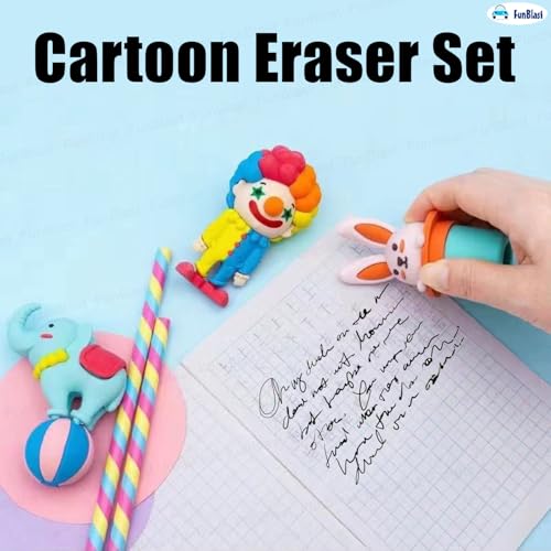 Image of FunBlast Cartoon Erasers for Kids - Retractable Eraser, Novelty Eraser Unicorn Themed Kawaii Erasers for Kid, Students, Fancy Stationery Gift for Boys, Return Gift for Kids (Pack of 3)