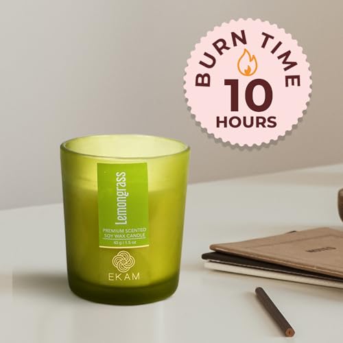 Image of EKAM Lemongrass Votive Soy Wax Scented Candle, 40 Grams, 10 Hours Burn Time| Long Lasting Premium Candles | Ideal for Home Decor | Gifting & Aromatherapy
