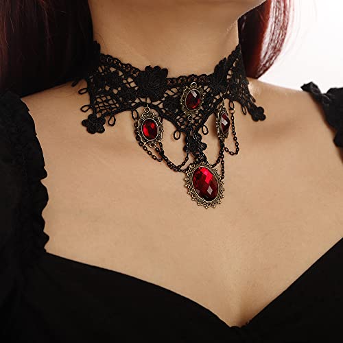 Denifery Black Lace Choker Necklace Lace Gothic Choker with Crystal for Women for Halloween Weeding Costume Party Prom Vampire Choker (Style 1)3