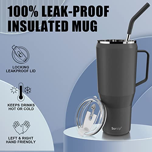 Sursip 50 Oz Mug Tumbler With Handle And Straw,Vacuum Insulated Stainless Steel Travel Mug With Lid,Fit In Car Cup Holder,No Sweat,Keep Drinks Cold And Hot,Dishwasher Safe,Water Cup(Black) #TOP1