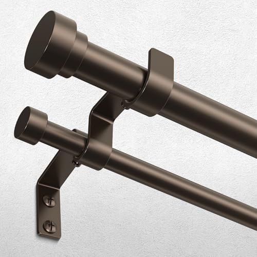 Wolistsa 36-184 Inch Double Curtain Rod, Bronze Modern Heavy Duty Dual Rods