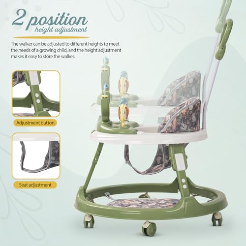 Image of Baybee Minto 2-in-1 Baby Walker for Kids with Push Handle, 2-Level Height Adjustment, Footmat & Musical Toy Bar | Activity Push Walker for Babies 6-18 Months (Green)