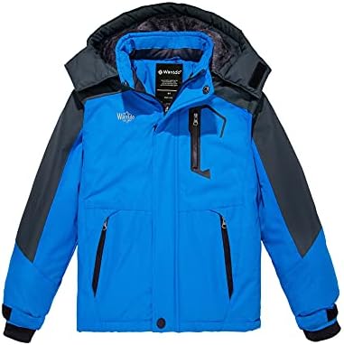 Wantdo Boy's Thick Ski Jacket Warm Winter Snowboarding Coat Raincoat Blue 10-12