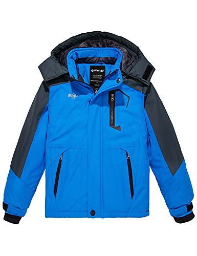 wantdo Boys' Thick Ski Jacket Warm Winter Coat Fleeced Raincoat Blue 10-12