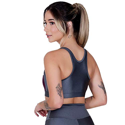 Top Fitness Dily Metalic Malbec Feminino Tamanho:M;Cor:Cinza+Roxo;Gênero:Mulher