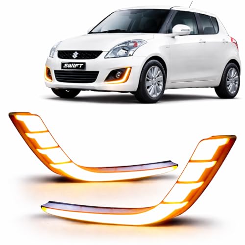 Image of CCE Imported Front Bumper LED Daytime Running Light with Yellow Turn Signal Indicator Fog Light DRL for Suzuki Swift 2015 to 2017 and Above (Set of 2)