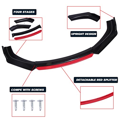 Jmtbno Universal Front Bumper Lip Auto Chin Spoiler Abs Compatible With Honda Civic Mitsubishi Kia Infiniti Splitter Trim Protection Spoiler Air Dam (Black-Red) #TOP6