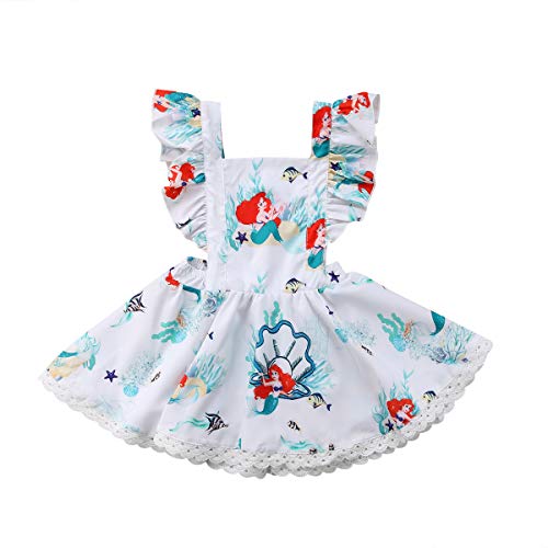 Image of Baby Girls Rompers, Mermaid Sea World Pattern Flower Edge Bodysuit and Solid Basic Style Rompers Outfits Clothes
