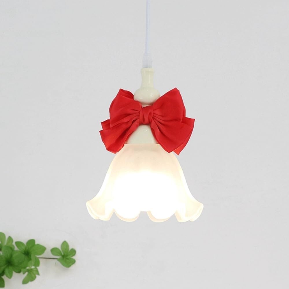 LYOUAE Mid Century Milk Glass Pendant Light Modern Bow Flower Hanging Lamp