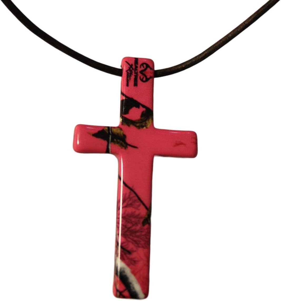 Realtree Hot Pink Camo Jewelry Necklace Pendant, Leather Cord, US Steel, Custom Made in the USA