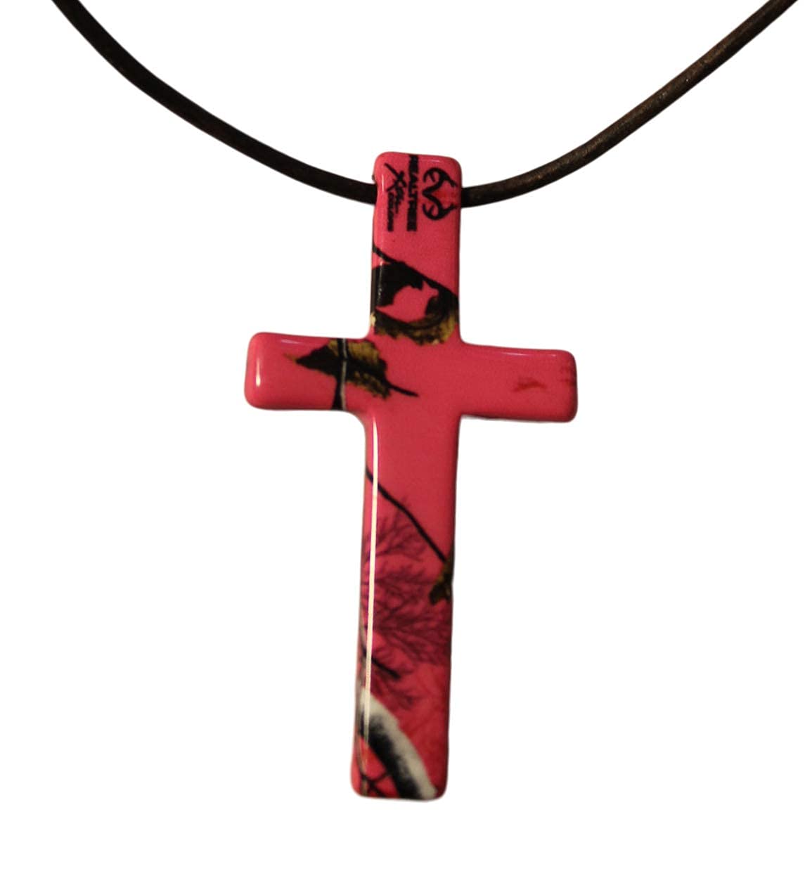 Realtree Hot Pink Camo Jewelry Necklace Pendant, Leather Cord, US Steel, Custom Made in the USA