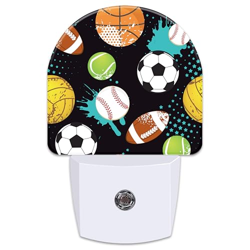 Image of Cartoon Sports Balls Night Light for Kids,Various Balls Plug in Night Light with Dusk to Dawn Sensor, 0.5w Energy Saving Nightlight for Hallway Stairway Kitchen Bedroom