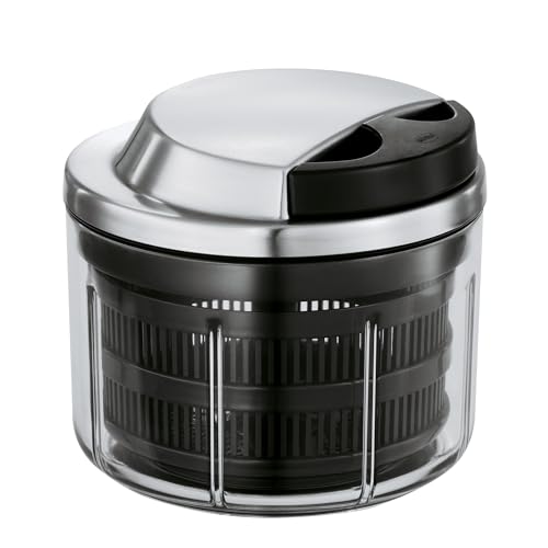 Foto von RÖSLE Multischneider, Hochwertiger Zerkleinerer für Obst und Gemüse mit extra scharfem Messer, Edelstahl 18/10, inkl. Kräuterkörbchen, Mixer-Einsatz und Aufbewahrungsdeckel, 13 x 13 x 12 cm, Silber