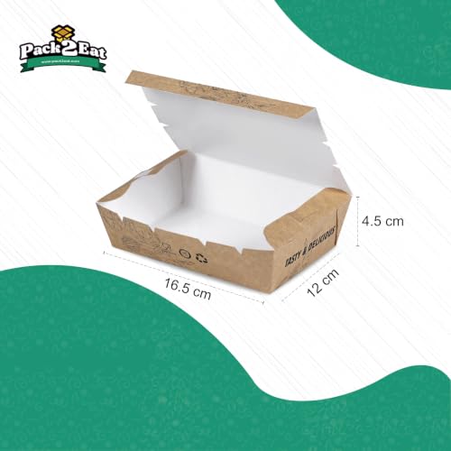 Pack2Eat Disposable Meal box, Biodegradable Paper Medium Size Snack Boxes, Eco-Friendly, Leak Proof and Grease Resistant Fast Food Boxes for Burgers, Fries, Snacks Lockable boxes - Pack of 50 - Image 5