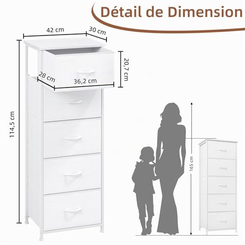Commode 5 tiroirs tissu blanc FSC, Somdot Home Furnishings Limited