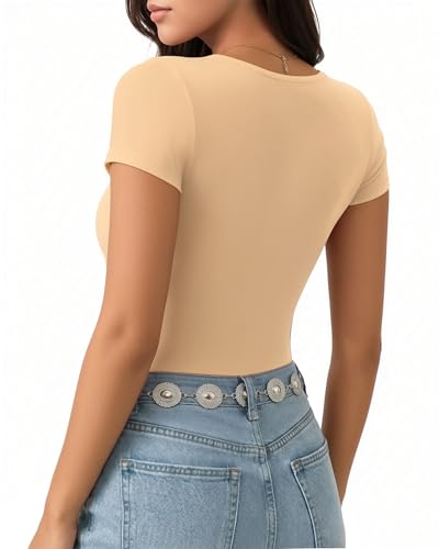 Image of MANGOPOP Women's Round Neck Short Sleeve T Shirts Basic Bodysuits