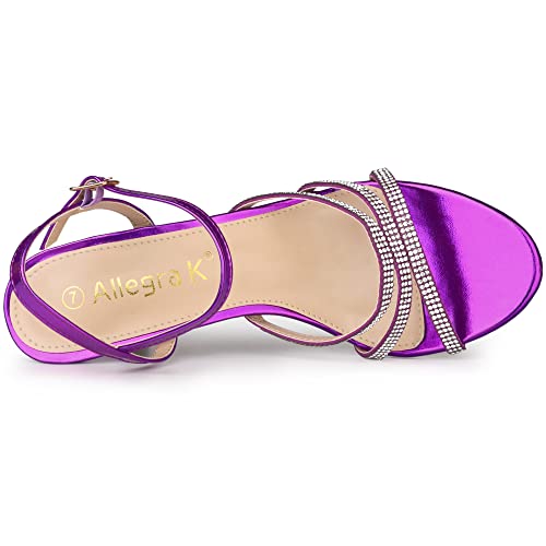 Allegra K Allegra K Women's Ankle Strap Rhinestone Kitten Purple Heel Sandals 8 M US