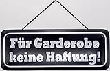 Blechschild mit Kordel 27 x 10 cm Wand/Tür Schild: Für Garderobe keine Haftung - Blechemma