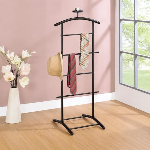 Image of Kings Brand Freestanding Metal Suit Valet Stand with Tie Bar, Black | Complete Clothing Organizer - Freestanding Valet Stand Organizes Jackets, Pants, Ties, Belts, And Accessories Neatly