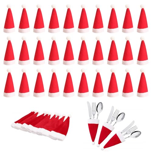 RCYHCY 30 Stück Mini Weihnachtsmütze, Weihnachtsmütze Besteck,...