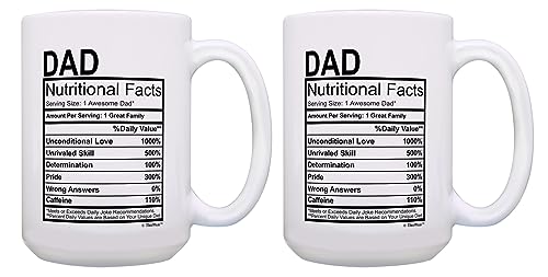 ThisWear First Time Dad Gift For Men Dad Nutritional Facts Label 2 Pack 15oz Ceramic Coffee Mug Set
