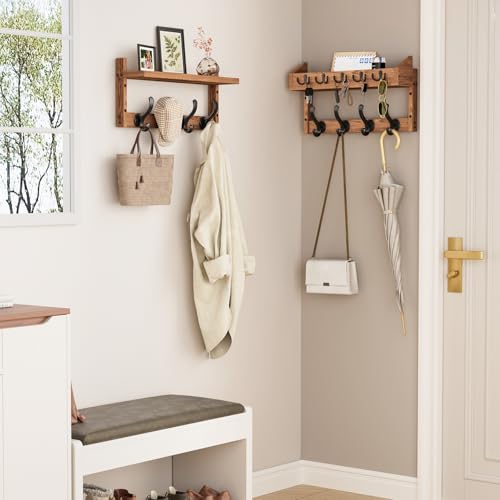 Image of Evermagin 35 inch Coat Rack Wall Mount with Shelf, 4 in 1 Wall Mounted Coat and Key Hanger with 13 Hooks, Entryway Key Holder with Mail Holder for Living Room, Bedroom