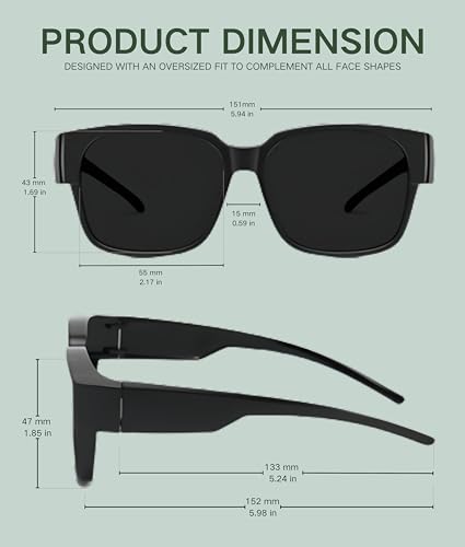 Sunglasses Fit Over Glasses for Men and Women - Oversized Square with UV400 Protection3