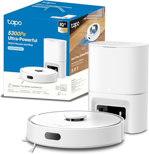 Tapo Aspirateur Robot Laveur 4 en 1 RV30Max Plus Vidage Automatique, Silencieux et Fin, Ultra puissante de 5300Pa, Navigation LiDAR, Auto-Charge Autonomie 150min, Tapis et Poils d'animaux