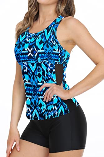 REKITA Tankini Bathing Suits for Women Athletic Two Piece Swimsuits Color Block Print Tankini Tank Tops with Boyshorts