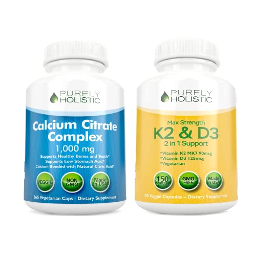 Calcium Citrate Complex 1000Mg + Vitamin D3 125Mcg K2 Mk7 90Mcg - 365 Vegan Capsules + 150 Vegetarian Capsules Bundle - Made In Usa #TOP19