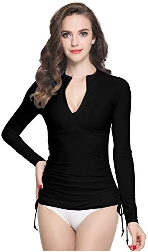 ilishop Women's UV Sun Protection Long Sleeve Rash Guard Wetsuit Swimsuit Top Black M-US6