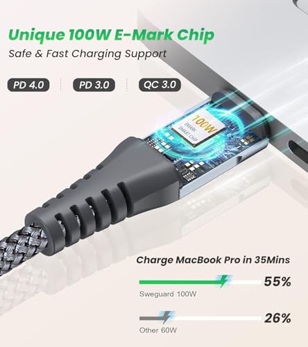 Image of Verilux 2Pcs PD 100W Type C Cable Fast Charging, 6.6Ft /2M Braided C Type Charger Cable, 480Mbps Data Transfer USB C to C for iPhone 17 /17 Pro /17 Pro Max /16 /15, Galaxy S25 /S24 /S23, More USB C Equipment