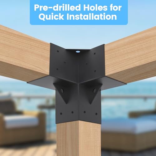 Neorexon Pergola Kit Elevated Wood Stand Kit Woodwork for 4"x 4" (Actual 3.5" x 3.5"), Solid Steel Wooden Gazebo Kit for Outdoor 3 Way Right Angle Corner Bracket - Includes Screws