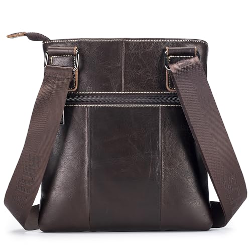 LUKZIJAES Lightweight Genuine Leather Men Crossbody Shoulder Bags Messenger Bag Vintage Mens for Business Everyday Casual Travel (6#-Coffee)3