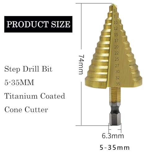 Amazleer Step Drill Bit 5-35MM, Titanium Cone Cutter for Metal, Multi-Material Cone Drill Bit for Plastic, Wood, Aluminum, Iron for DIY Lovers (Gold) 3 Amazleer Step Drill Bit 5-35MM, Titanium Cone Cutter for Metal, Multi-Material Cone Drill Bit for Plastic, Wood, Aluminum, Iron for DIY Lovers (Gold) - Image 3