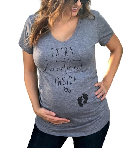 Extra Heartbeat Inside Womens Maternity Shirt - Pregnancy Announcement Gifts for Expecting Moms (XL) Heather Gray